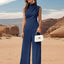 Ruched Mock Neck Sleeveless Jumpsuit - Korvel