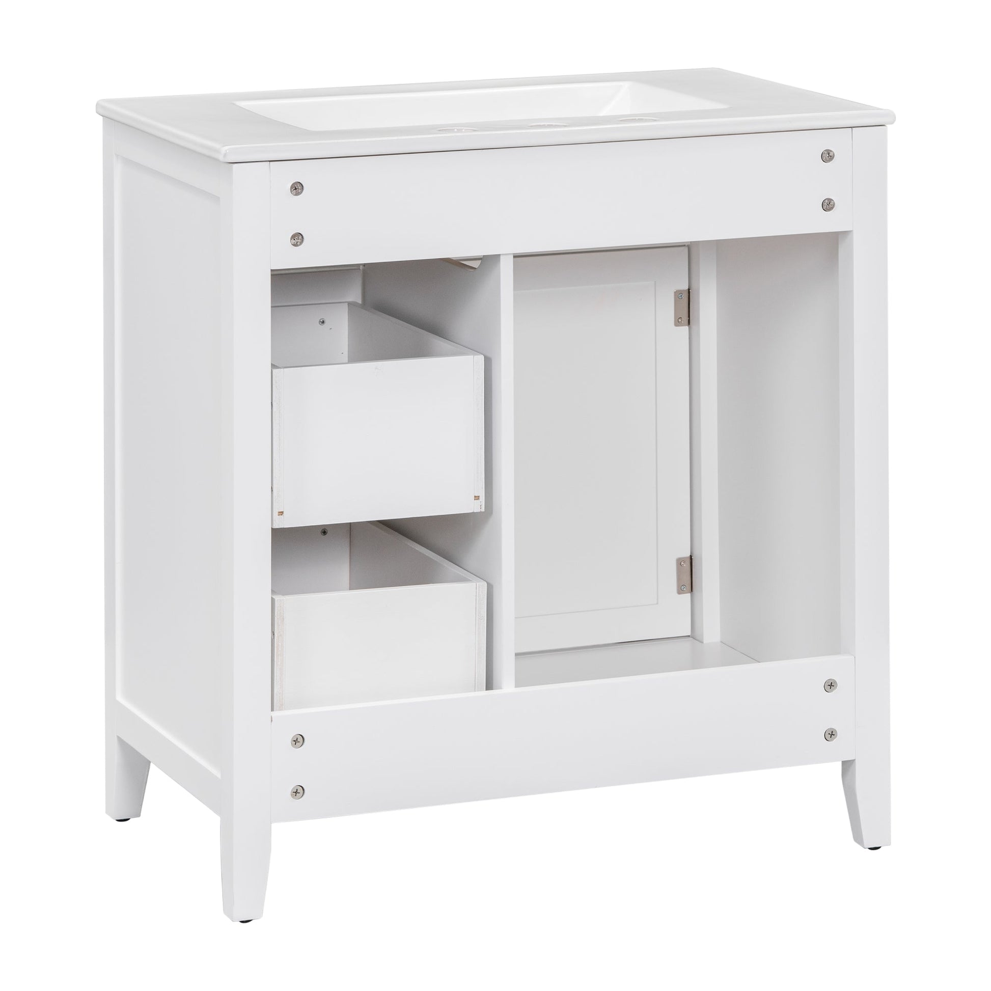 30" Bathroom Vanity with Sink Top, Bathroom Vanity Cabinet with Door and Two Drawers, Solid Wood Frame, One Package, White - Korvel