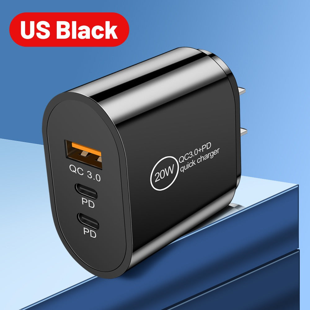 USB+2PD Type-C Mobile Phone Charger Multi Port Travel Charging Head - Korvel