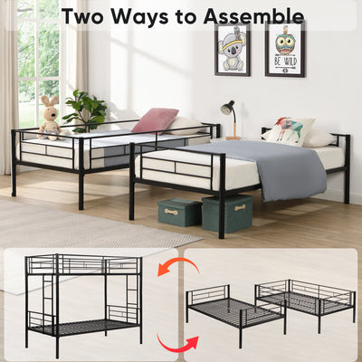 Premium Bunk Bed with Dual Ladders and Guardrail - Black