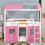 Elegant Twin Size Bunk Wood House Bed in Pink and White