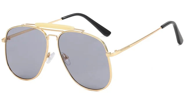 Metal Frame Pilot Sunglasses For Women Double Bridge Champagne Sun Glasses Woman Luxury Square Clear Oversize Shades - Korvel