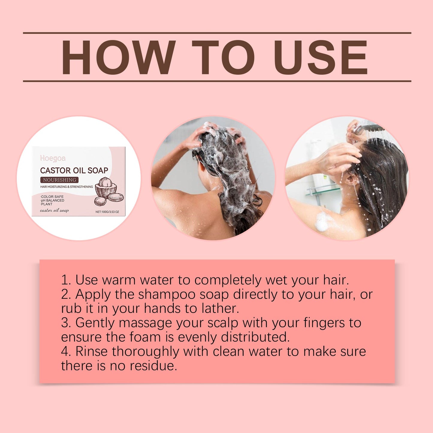 Castor Oil Shampoo Soap Gently Cleanses Scalp Naturally Fluffy, Soft, Moist And Moisturizing Shampoo - Korvel