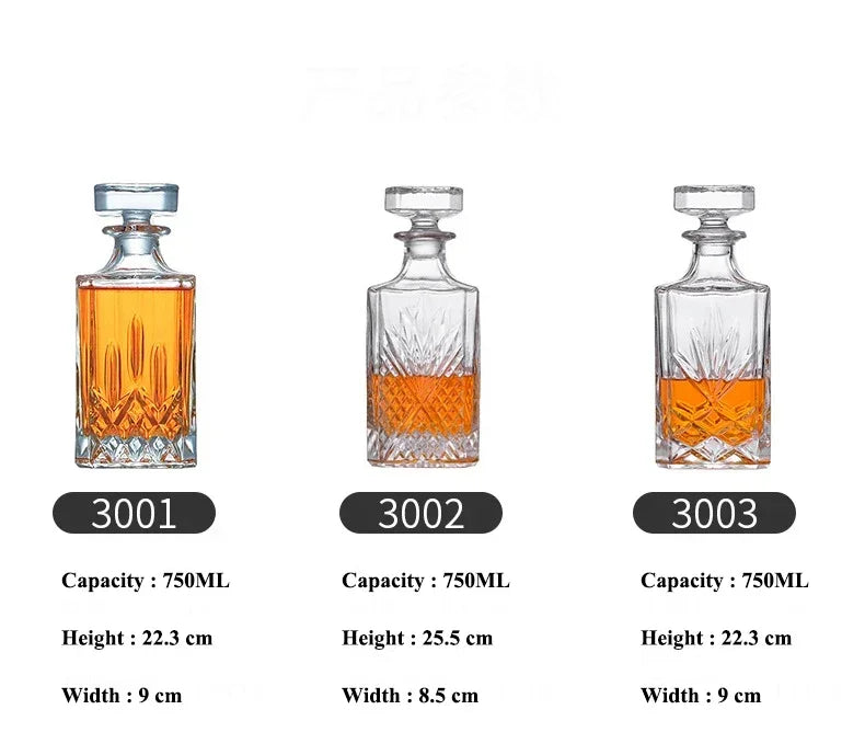 Crystal Glass Whiskey Decanter, Lead-Free, Luxury Barware, Wine Bottle, Home Party, 750ml - Korvel