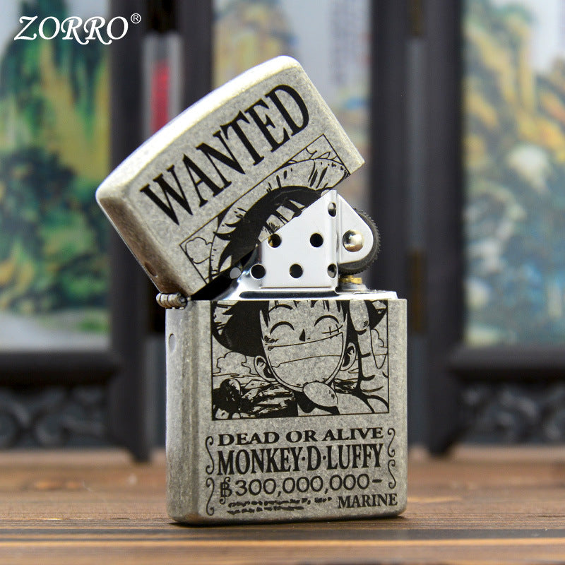 ZORRO Zoro Ancient Silver Pirate King Luffy Kerosene Lighter - Korvel