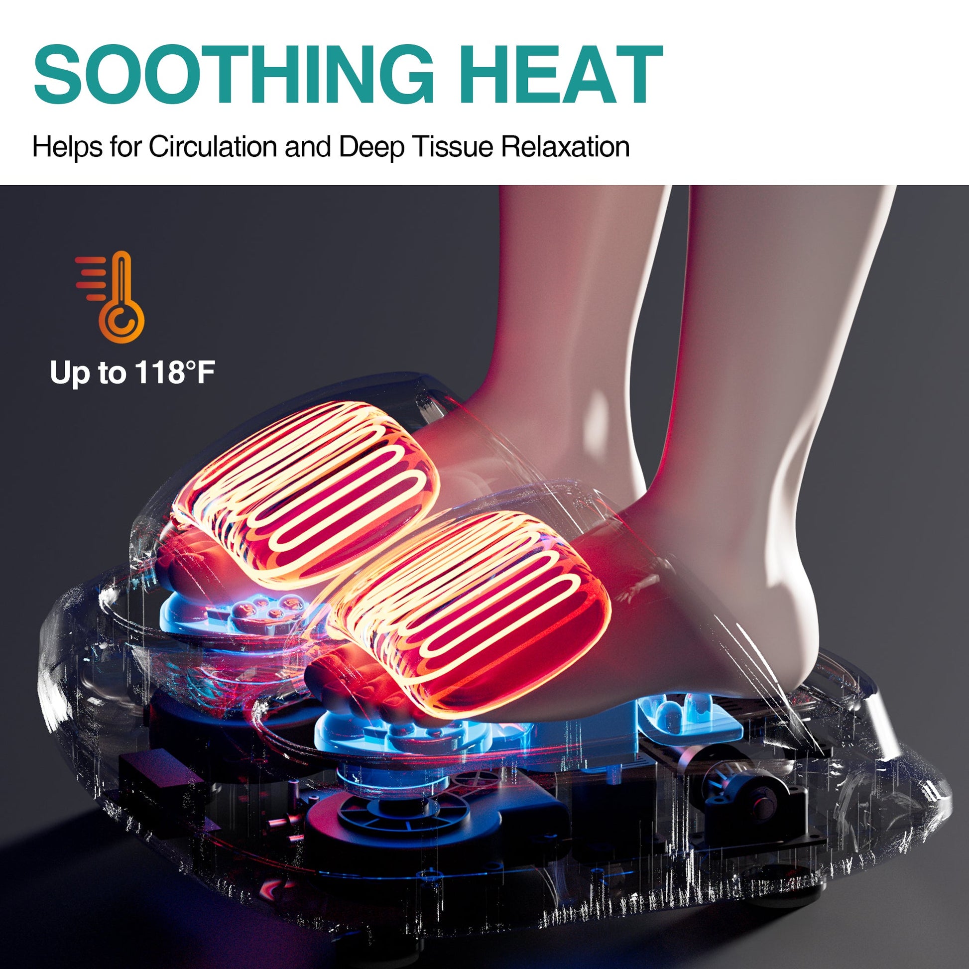 Shiatsu foot massager, heating and deep massage therapy, air compression, vibration pain relief, and circulation - Korvel