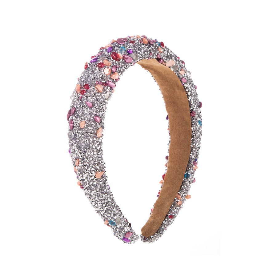 Exaggerated Baroque Colorful Crystal Candy Sponge Wide Edge Hair Hoop Headband - Korvel