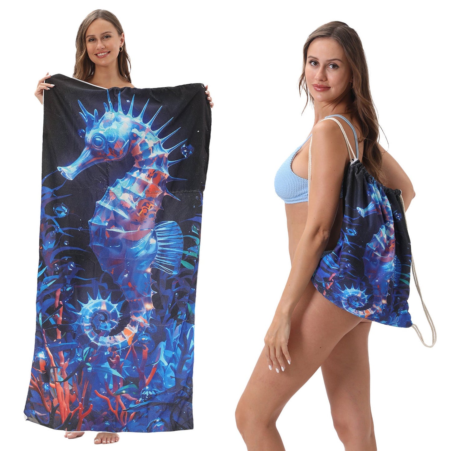 Two-in-One Foldable Beach Towel with Storage Bag