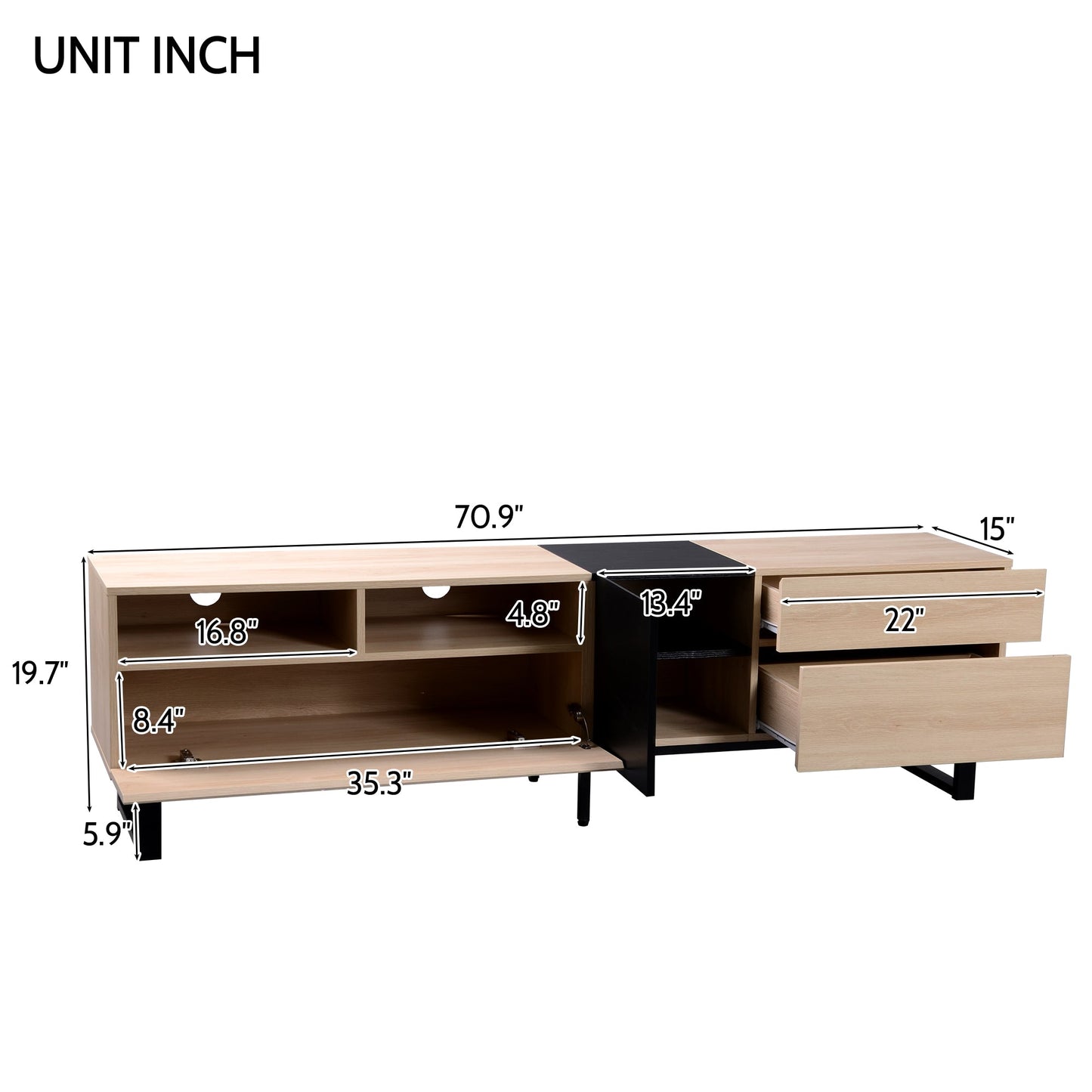 Modern TV Stand for 80'' TV with Double Storage Space Media Console Table Entertainment Center with Drop Down Door - Korvel