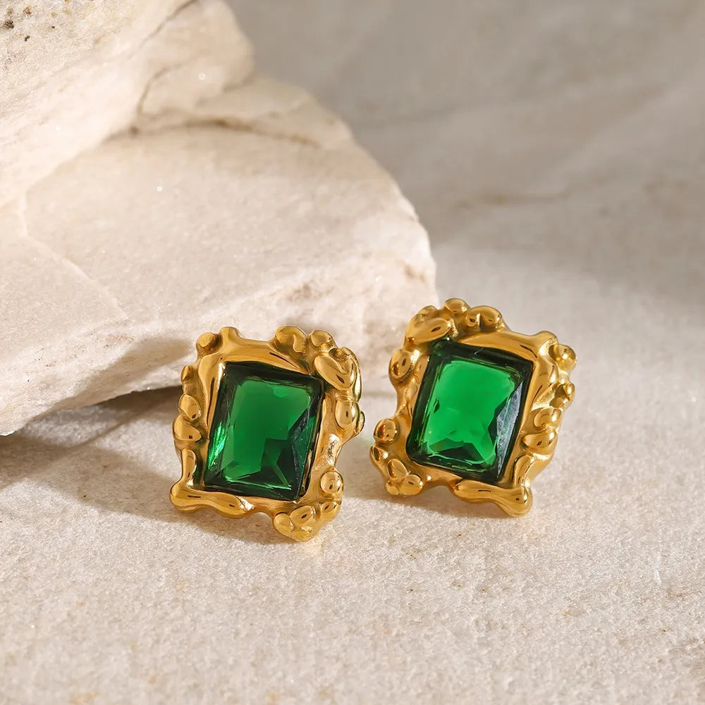 Stainless Steel Zircon Geometric Earrings - Korvel
