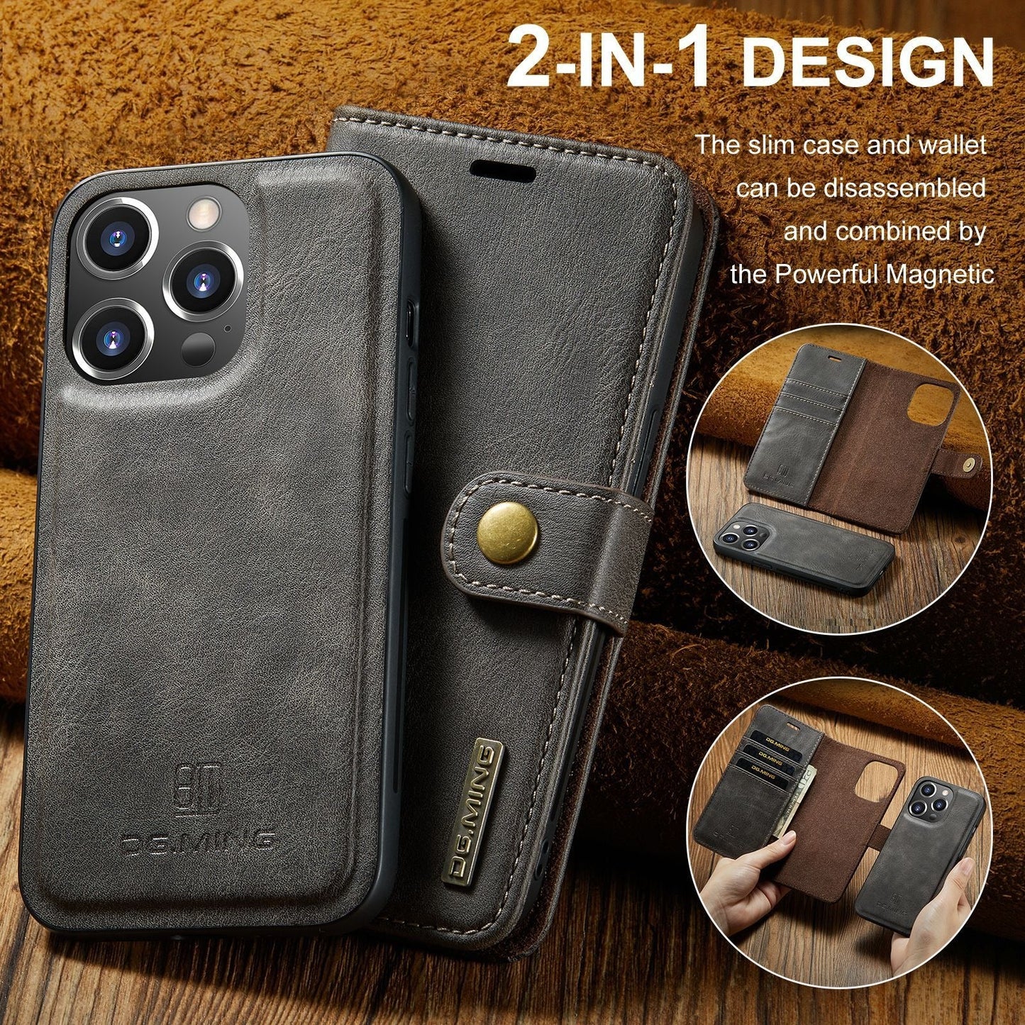 Coque de téléphone magnétique en cuir premium pour iPhone 14 Pro Max et 13 Pro Max