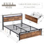 Full size bedstead with storage headboard and 2 drawers, LED light bed with charging station, metal Flat noodles support - Korvel