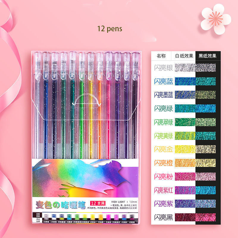 Drawing Doodling Scrapbook Journaling fluorescent Sparkle Gel Pen Neon Glitter Pens Fine Tip Art Markers Glittering Pen Set - Korvel