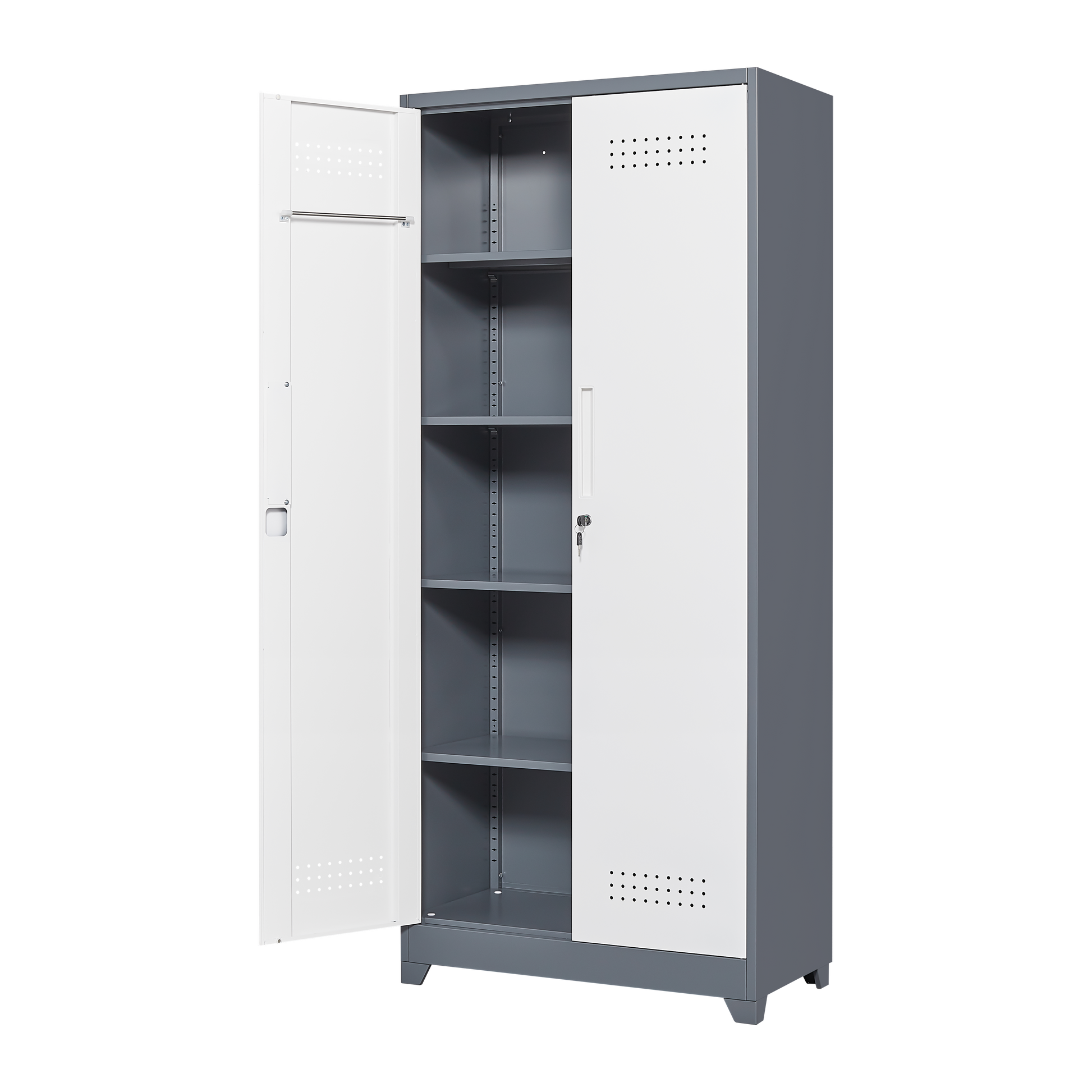 Metal storage cabinets, lockable cleaning tool cabinets, high broom tool organizers, and large storage cabinets in storage store - Korvel
