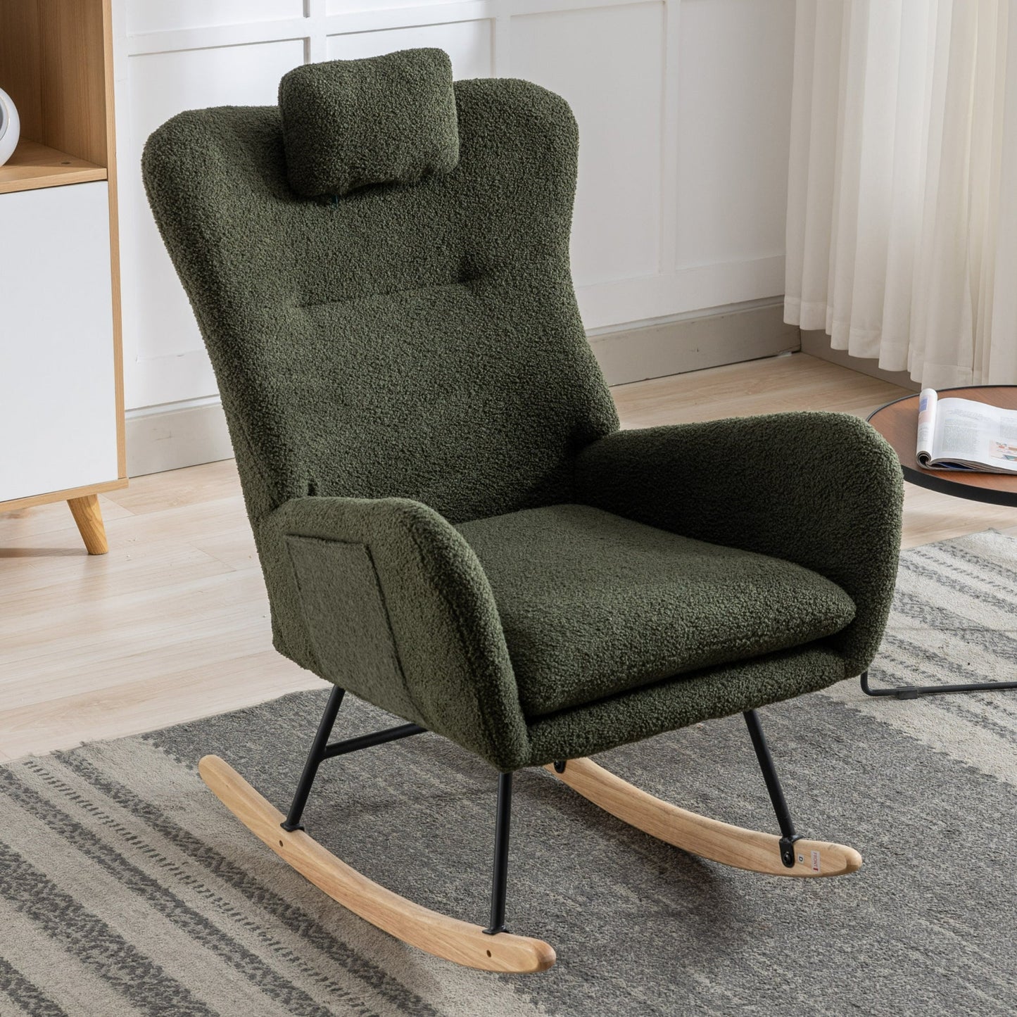 35.5-Inch Soft Teddy Fabric Rocking Chair with Pockets