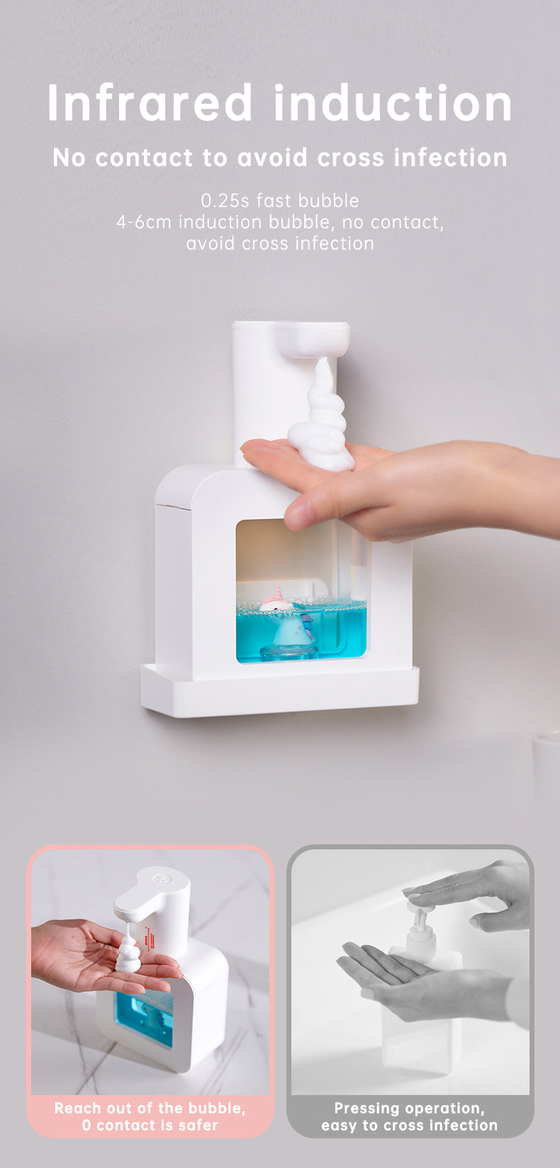 Cute Cat Rechargeable Touchless Automatic Soap Dispenser 400ml Kids foam Soap Dispenser with Night Light - Korvel