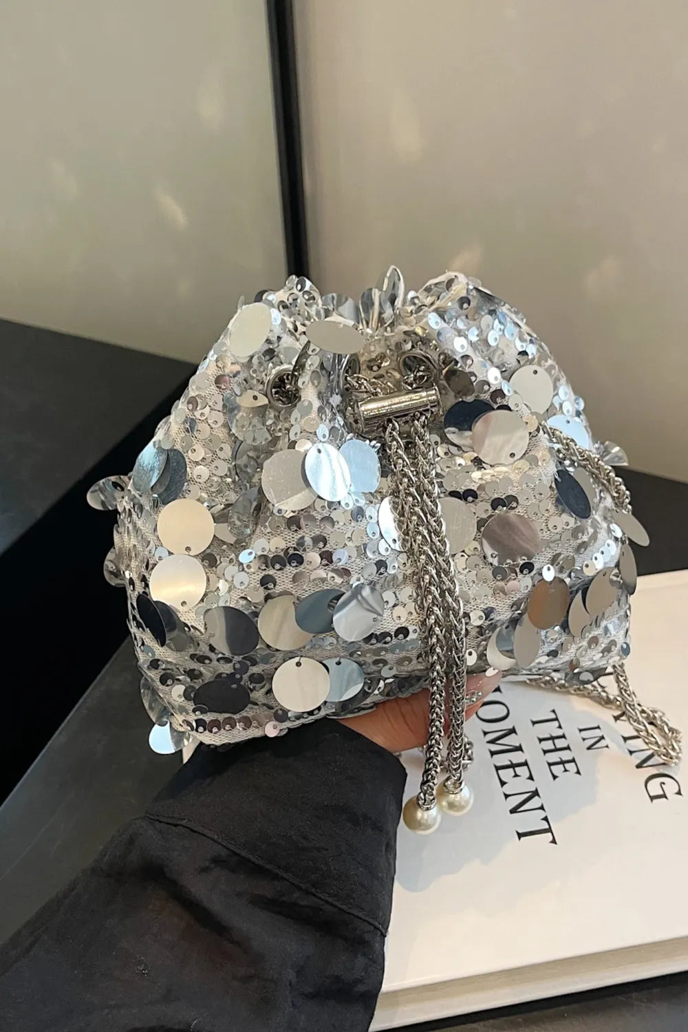Drawstring Sequin Crossbody Bag - Korvel