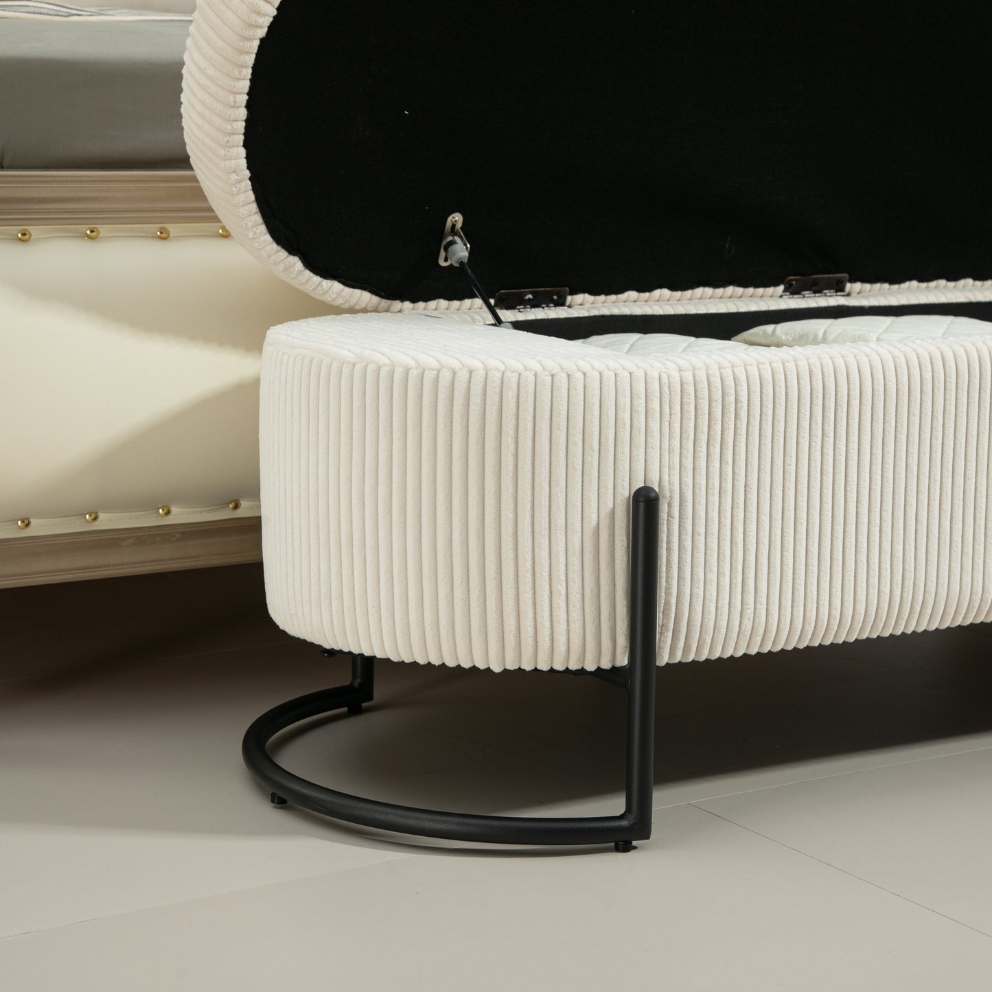 COOLMOR storage Ottoman chair with safety hinge and soft cushion fabric storage Ottoman stool (beige) - Korvel
