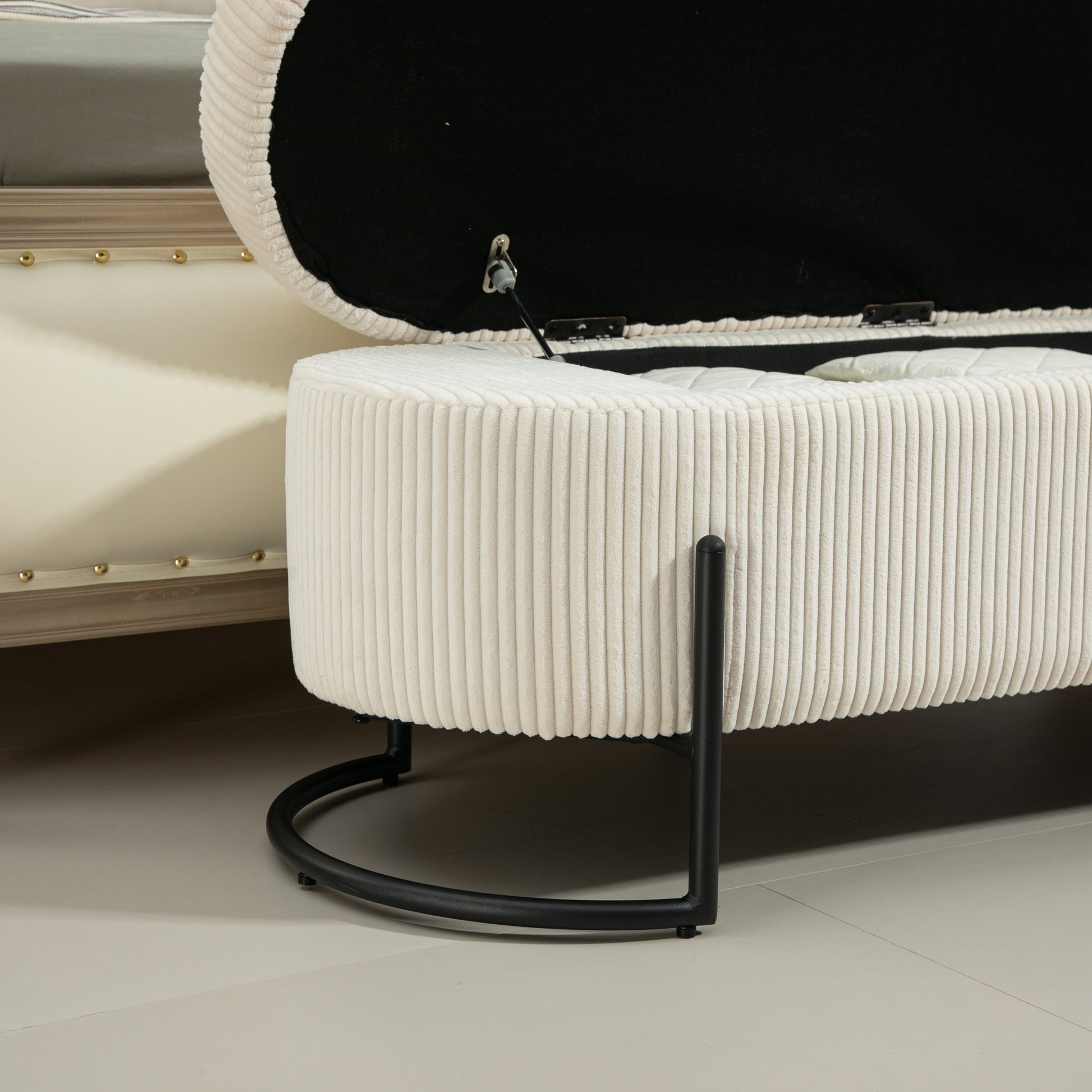 COOLMOR storage Ottoman chair with safety hinge and soft cushion fabric storage Ottoman stool (beige) - Korvel