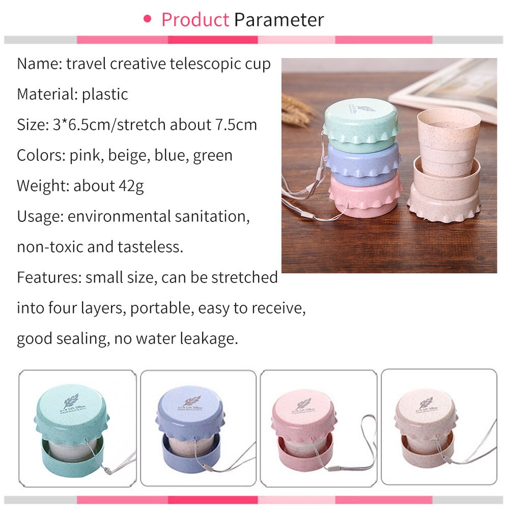 Portable Straw Wheat Plastic Telescopic Drinking Collapsible Folding Cup Travel Camping Convenient Easy To Carry Travel Bottle - Korvel