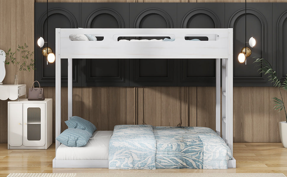 Twin over Full Bunk Bed with Built-in Ladder,White - Korvel