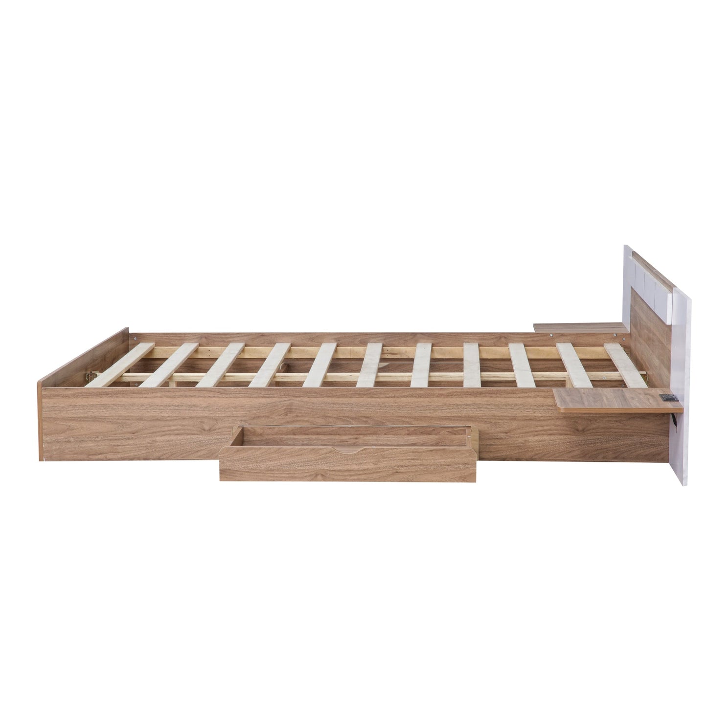 Queen Size Platform Bed with Headboard and Storage, Natural