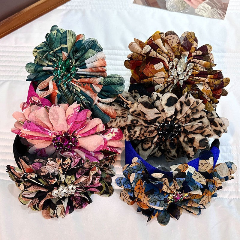 Exquisite Handmade Diamond-Inlaid Fabric Flower Headband