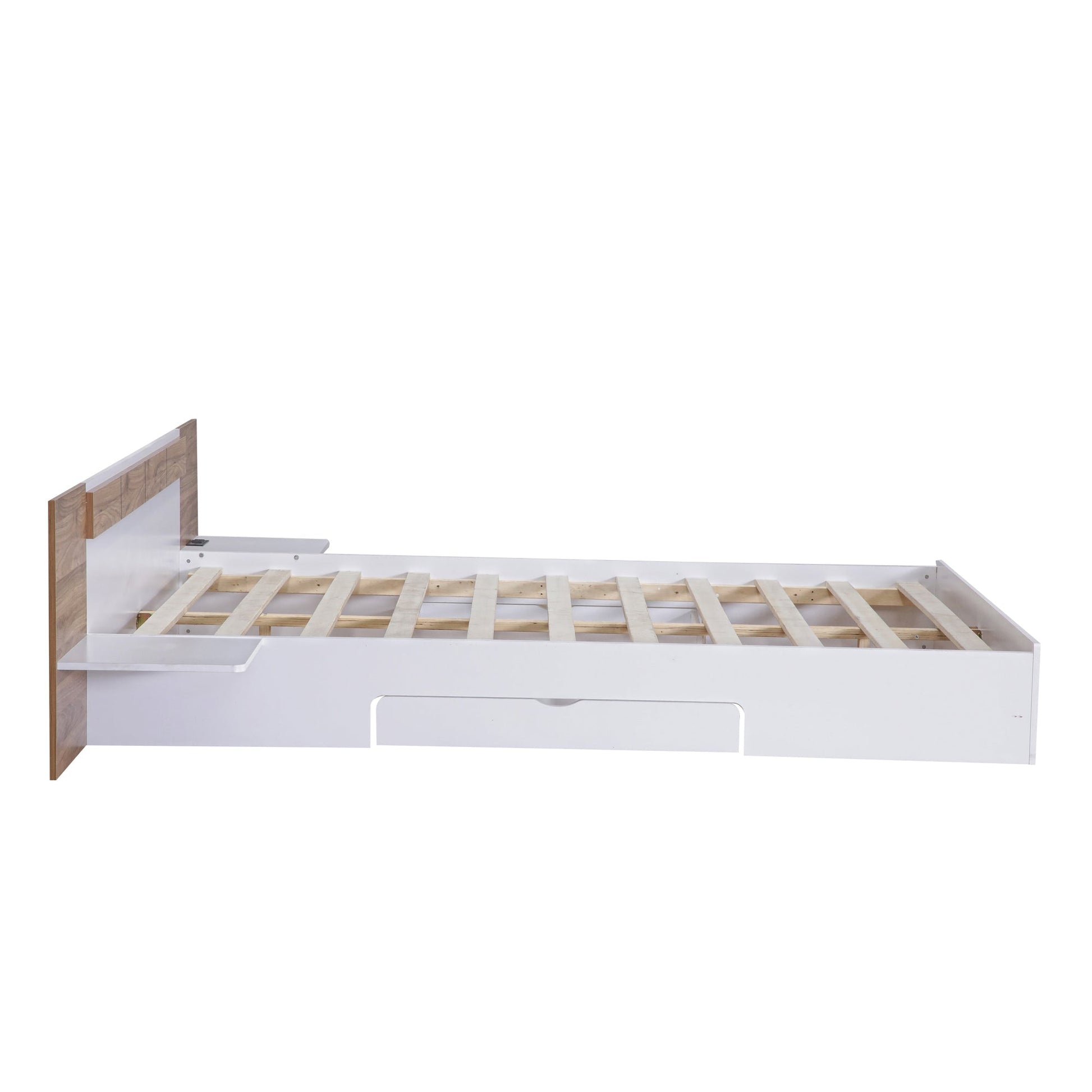 Queen Size Platform Bed with Headboard, Drawers, Shelves, USB Ports and Sockets  White - Korvel