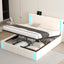 Queen Size Upholstered Bed with LED Lights Hydraulic Storage System and USB Charging Station White - Korvel
