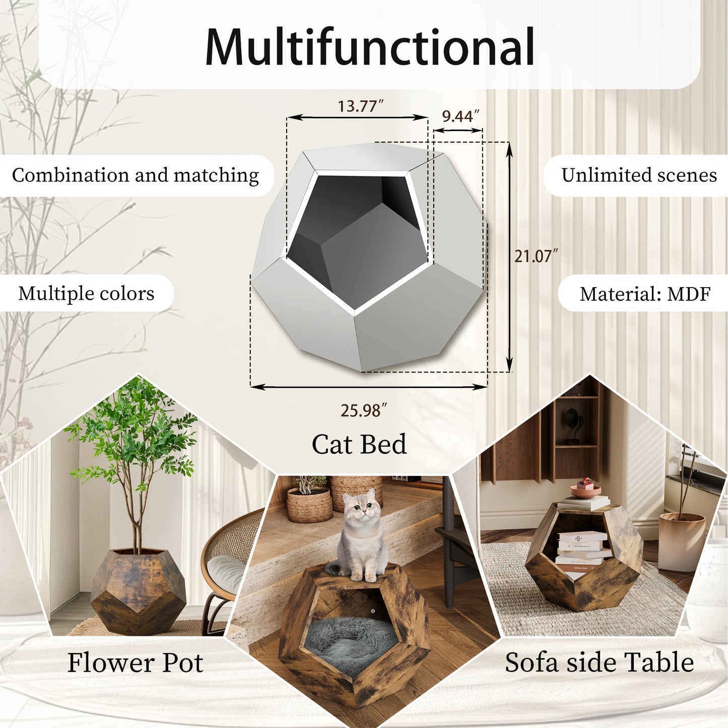 Table d'appoint moderne pour chat de 25,98'' - Mobilier MDF multi-usages