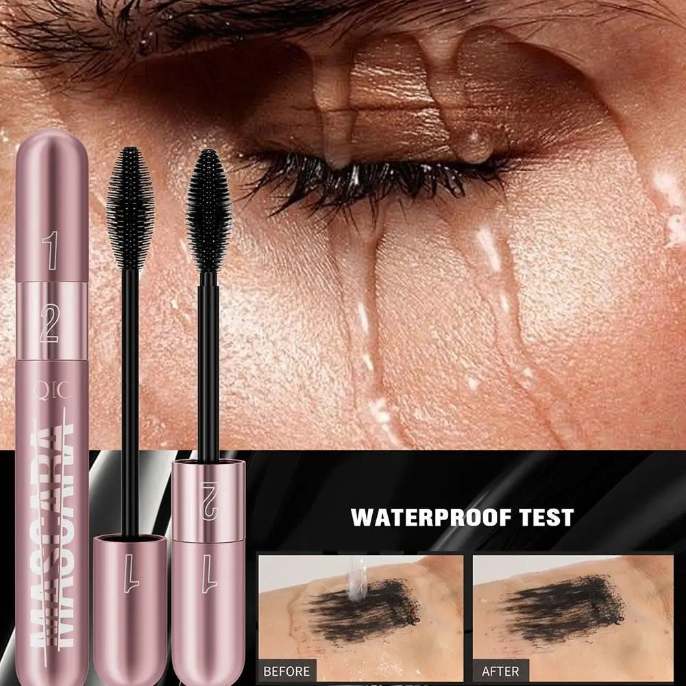 Double Head Black Mascara Waterproof Lengthens Extension Eyelashes Non-smudge Lengthening Volume 5D Silk Fiber Mascara Cosmetics - Korvel