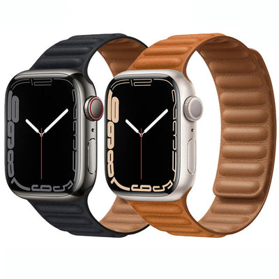 Suitable For iwatch8 Watchband S7 SE 6/5/43 Magnetic Suction New Leather Loopback Chain Apple Watch Wristband - Korvel