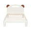 Twin Size Platform Bed with Bear Ears Shaped Headboard and LED Cream White - Korvel