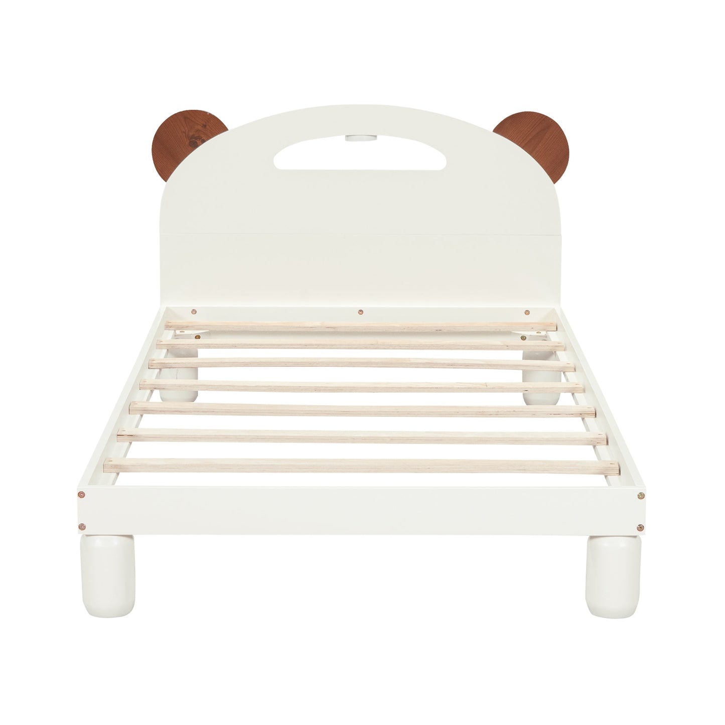 Twin Size Platform Bed with Bear Ears Shaped Headboard and LED Cream White - Korvel