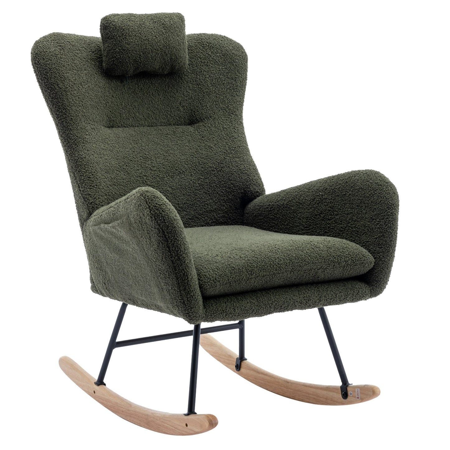 35.5-Inch Soft Teddy Fabric Rocking Chair with Pockets