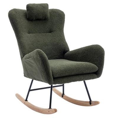 35.5-Inch Soft Teddy Fabric Rocking Chair with Pockets