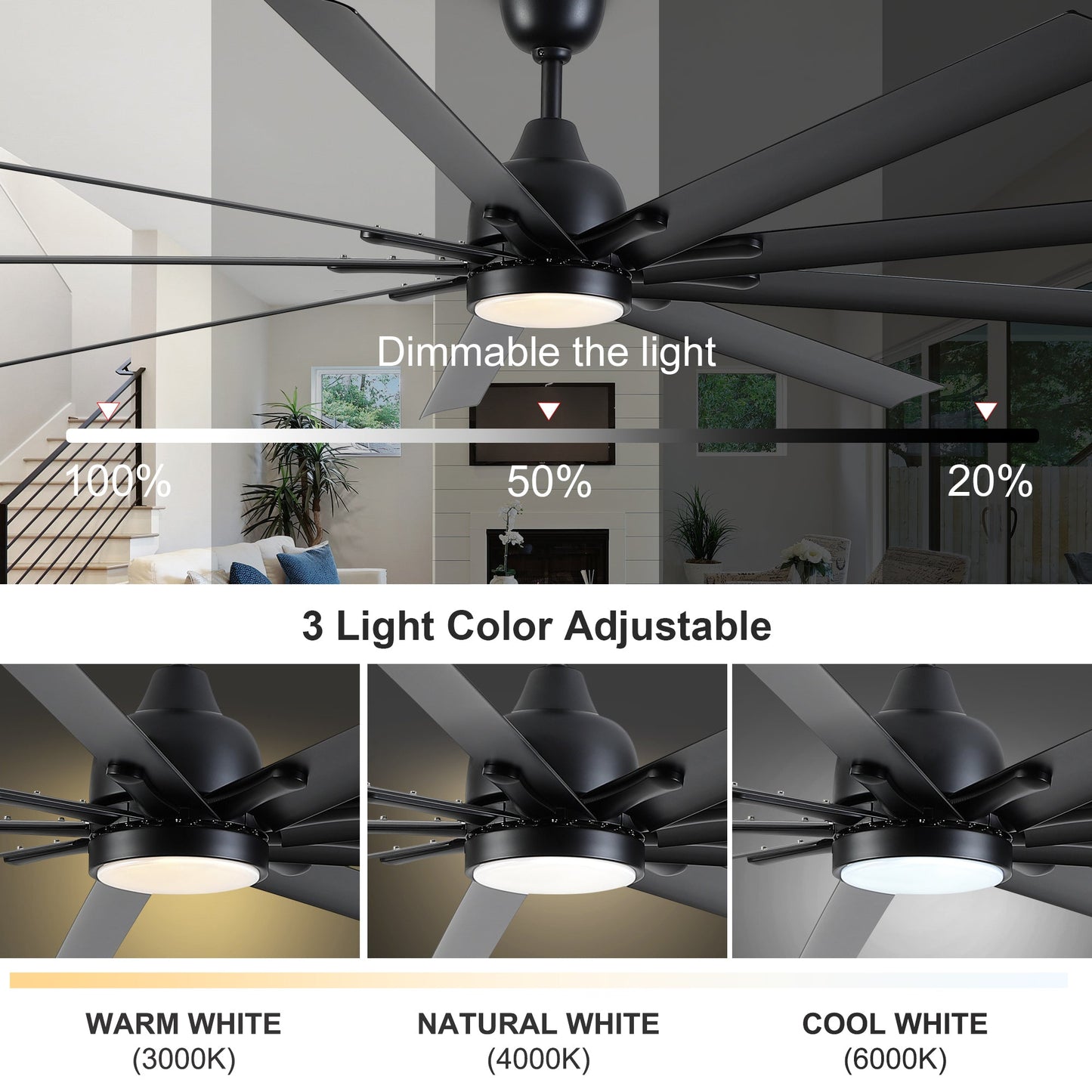 84-Inch Super Large Black Ceiling Fan with Remote Control