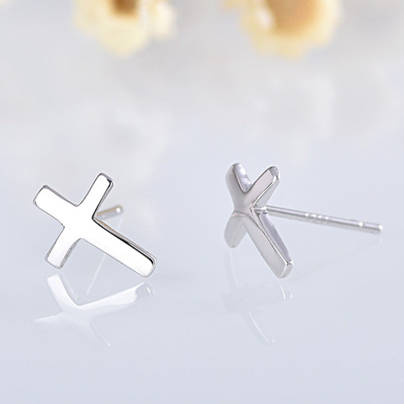 S925 sterling silver earrings fashionable earrings for women smooth cross earrings - Korvel