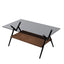Rectangle Coffee Table with Tempered Glass top and Brown MDF Shelf, Modern Table for Living Room, Gray Glass - Korvel