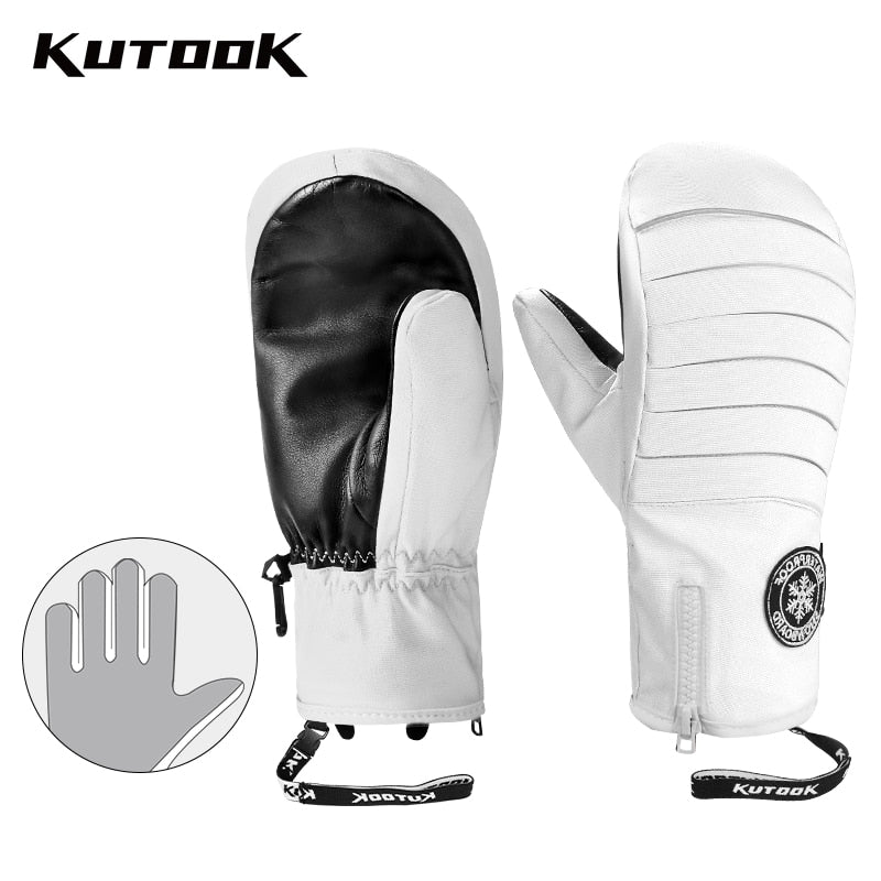 KUTOOK Winter Ski Mittens Windproof Snowboard Mittens Thermal Fleece Lining Skiing Gloves Waterproof Goatskin Palm Outdoor Sport - Korvel