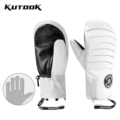 KUTOOK Winter Ski Mittens Windproof Snowboard Mittens Thermal Fleece Lining Skiing Gloves Waterproof Goatskin Palm Outdoor Sport - Korvel