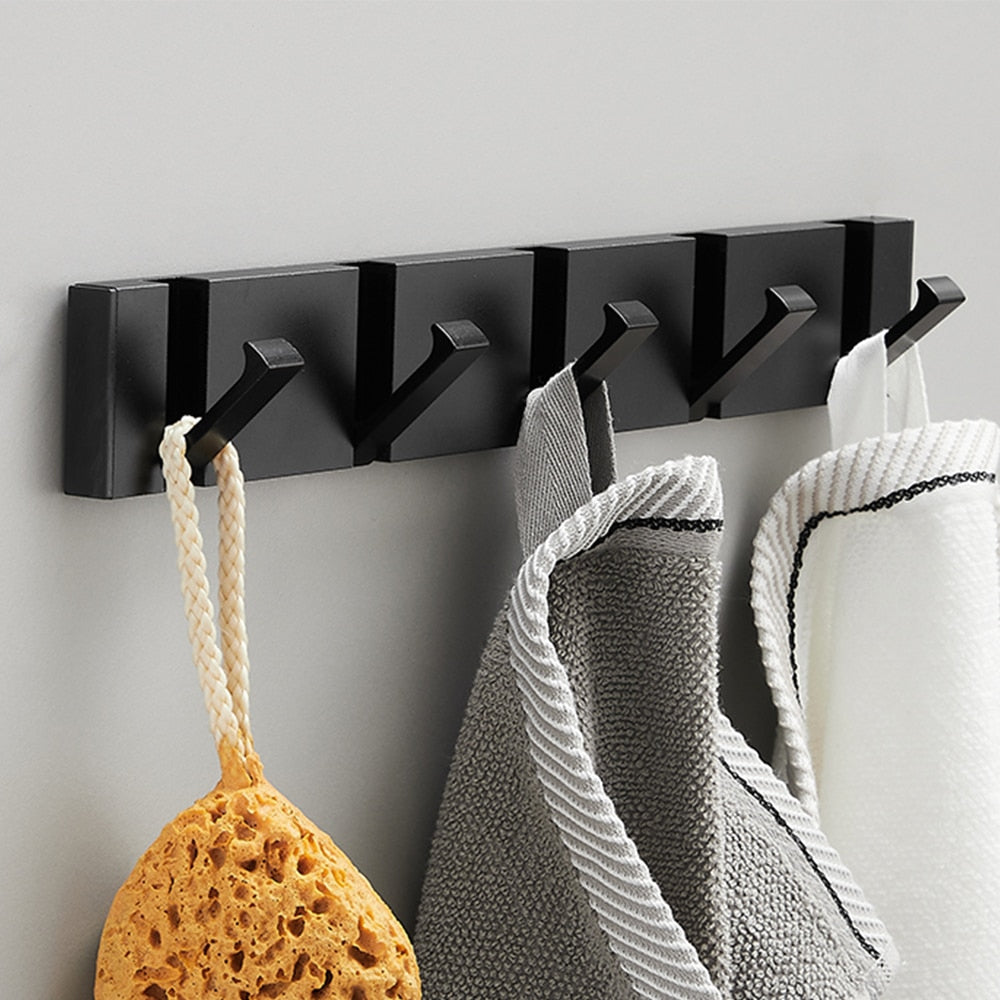 Folding Towel Hanger 2ways Installation Wall Hooks Coat Clothes Holder for Bathroom Kitchen Bedroom Hallway, Black Gold - Korvel