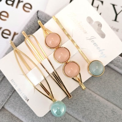 4PCS Colorful Bead Metal Hairpins for Women