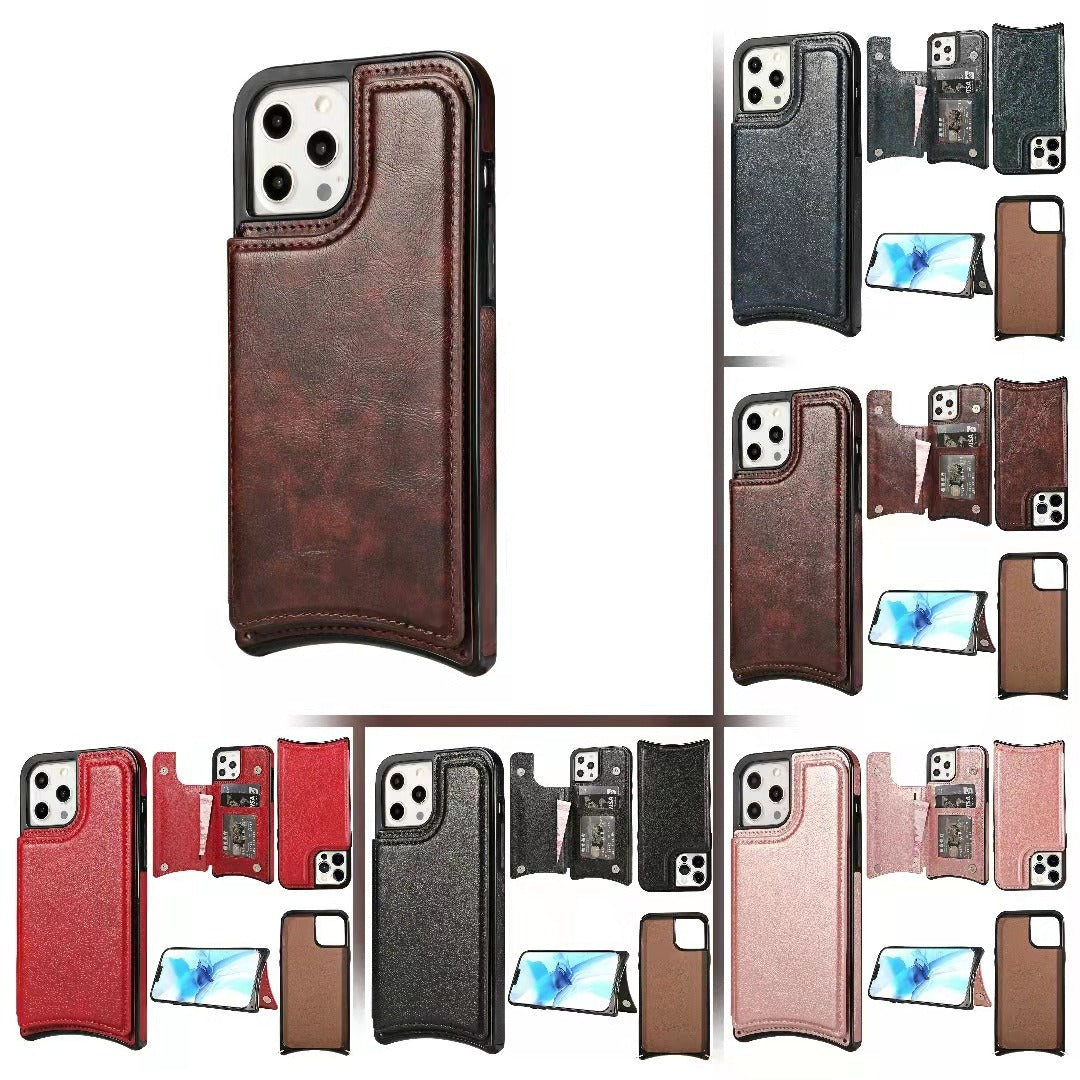 For iPhone 14 phone leather case Crazy Horse Apple 13 phone case Creative max skin insert card protective case - Korvel