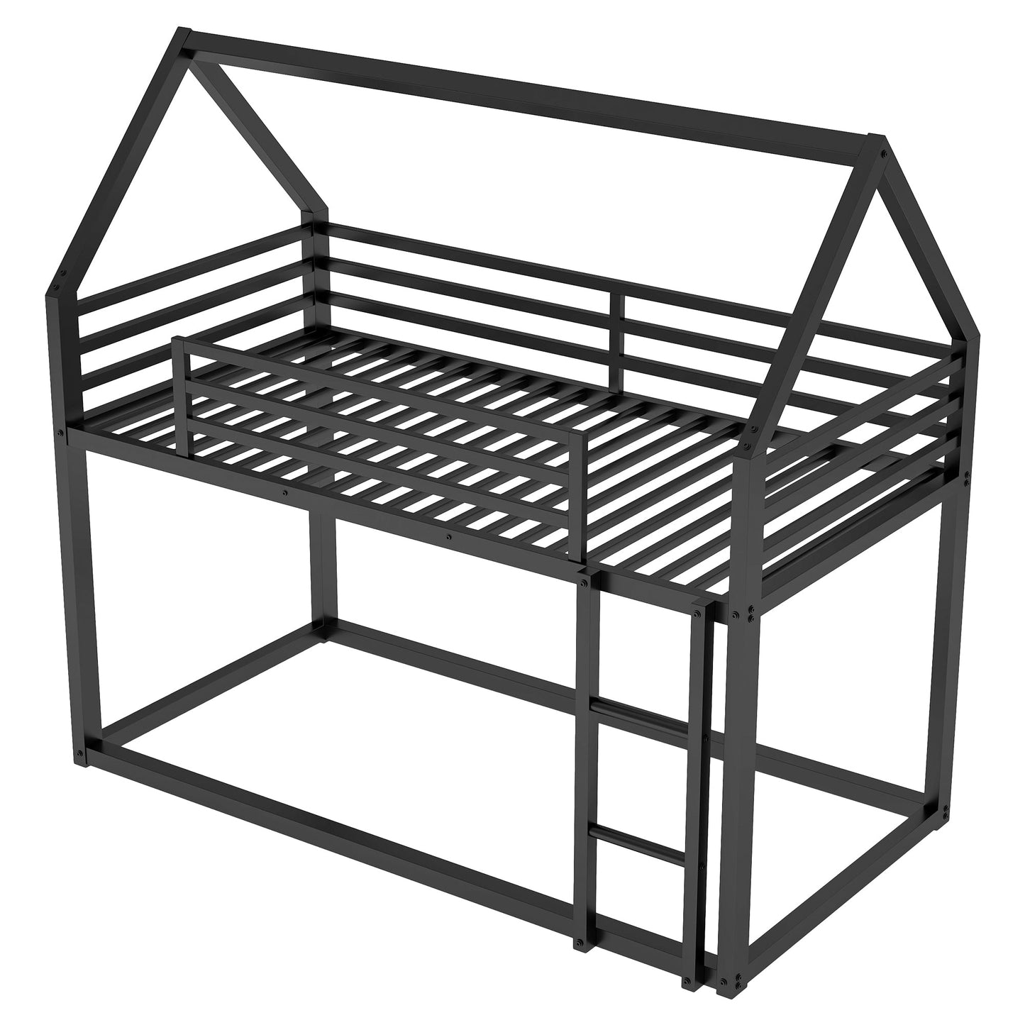 Twin over Twin House Bunk Bed with Built-in Ladder - Black