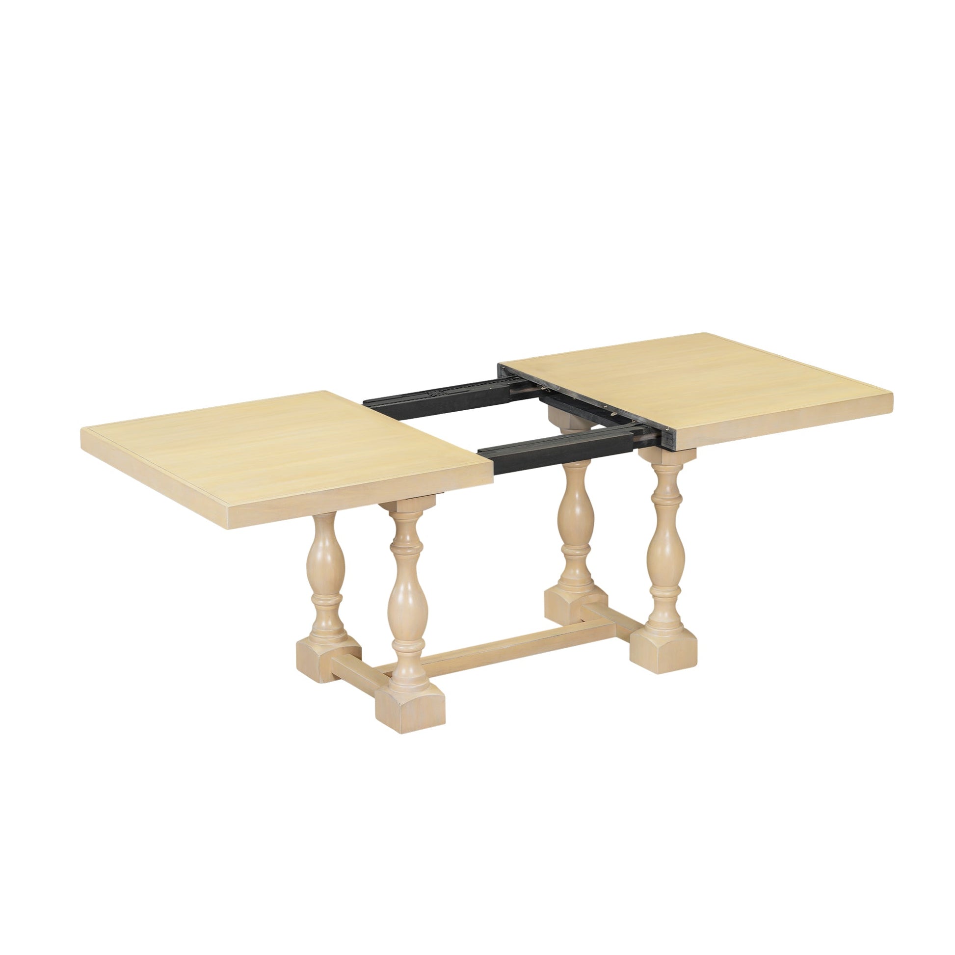 Traditional 6-Piece 78inch Trestle Extendable Dining Table Set with One 18inch Removable Leaf Padded Dining Chairs Bench,Natural - Korvel