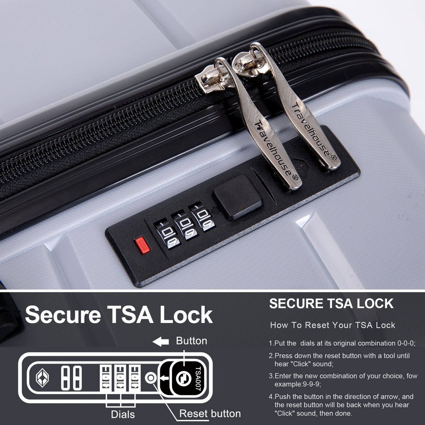 Hardshell Suitcase Spinner Wheels PP Luggage Sets Lightweight Suitcase with TSA Lock,3-Piece Set (20/24/28) ,Silver - Korvel