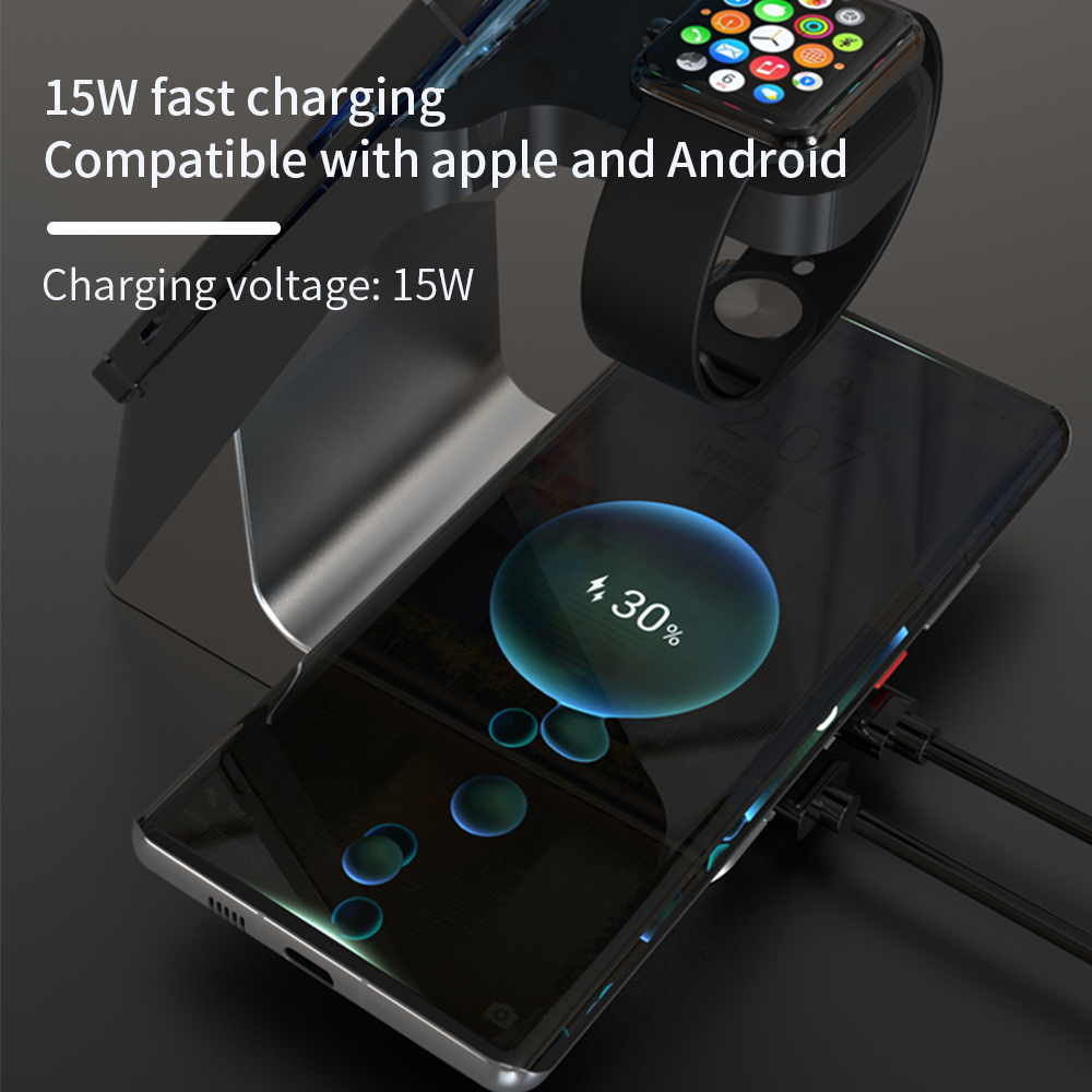 Wireless Charger 6-In-1 Multi-Function Clock Alarm Clock For Apple 14 Mobile Phone Headset Watch Magnetic Suction Fast Charging - Korvel