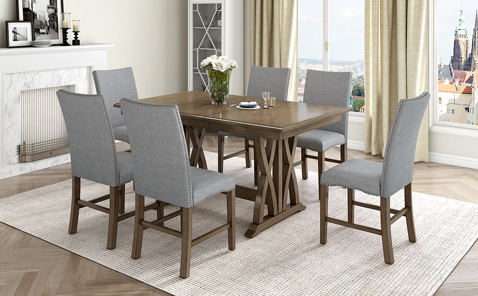 Ensemble de salle à manger TOPMAX en bois massif de style mid-century de 7 pièces