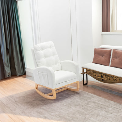 Accent Rocking Chair with Footrest High Back Rubber Wood Rocking Legs Bedroom Living Space 26.77D X 38.36W X 39.76H Inch - Korvel